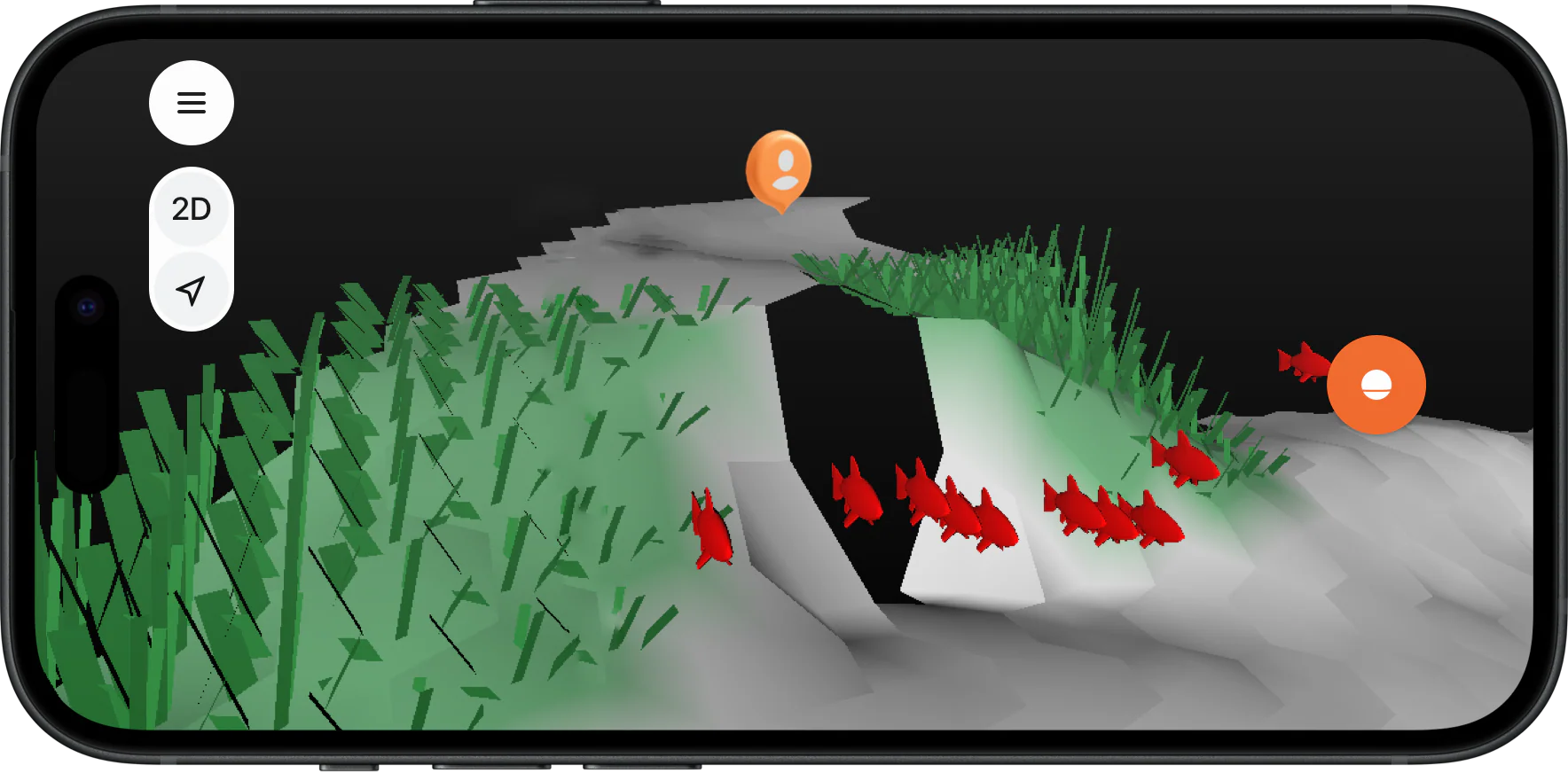 Les icônes de poissons apparaissent directement sur votre carte bathymétrique 3D pour une meilleure compréhension spatiale.